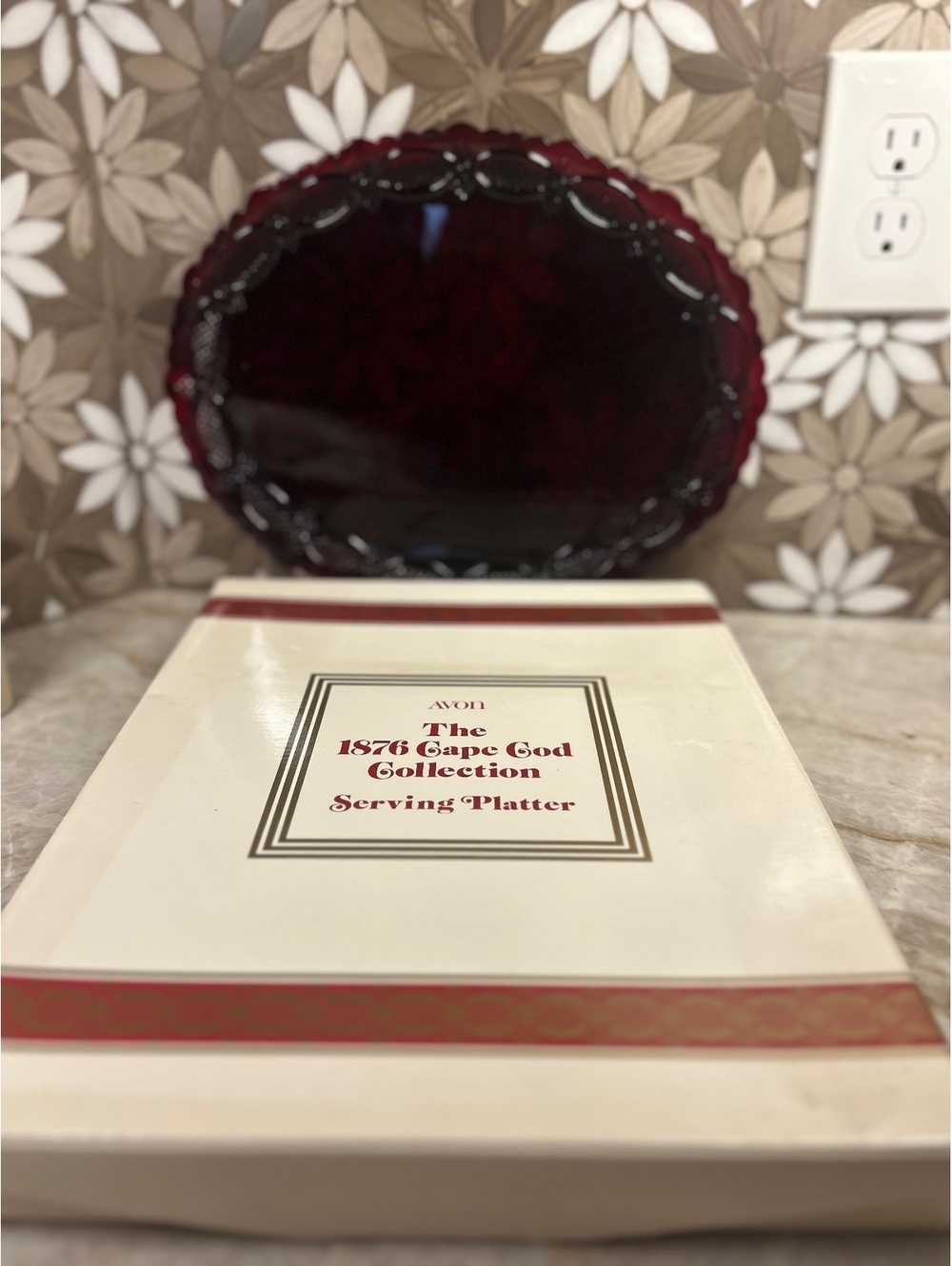 Vintage Avon 1876 Cape Cod Ruby Red Serving Platter - New In Box (NIB) Pristine